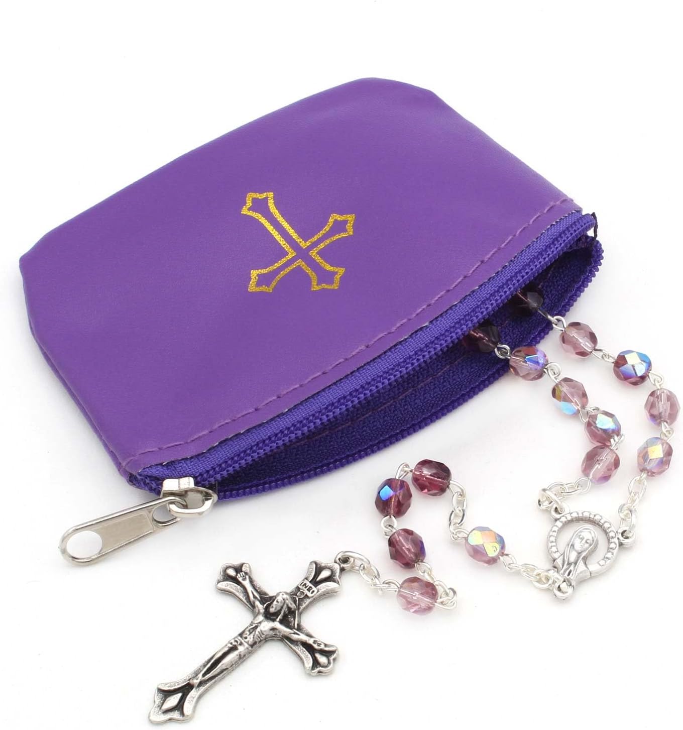 Violet Rosary Case with Zipper and Gold Cross Imprint for Women - Stylish Catholic Rosary Holder for Easter, Lent, and Religious Events - Elegant Faith Accessory - Image 3