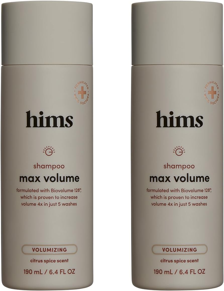 HIMS & HERS Max Volume Shampoo 2 Pack - Volumizing Shampoo for Men - Citrus Spice - Men's Natural Shampoo Adds Volume, Shine Bounce - 2 x 6.4 fl oz Bottles