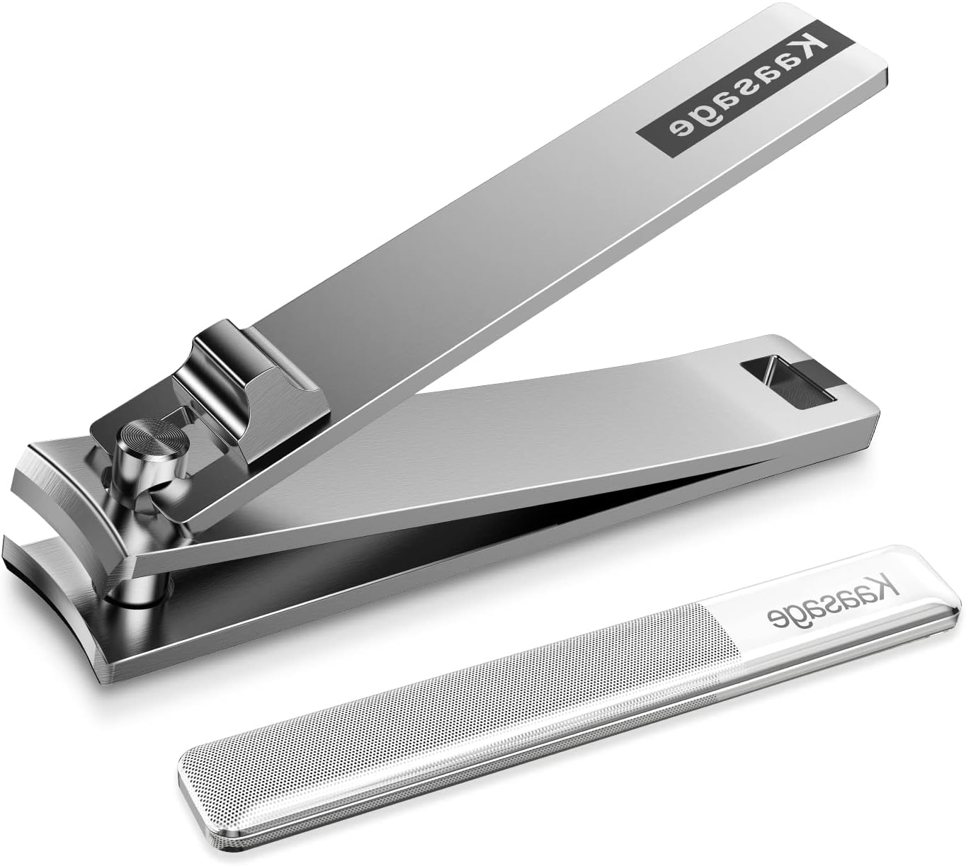 Kaasage Nail Clipper and File, Professional Stainless Steel Heavy Duty Nail Cutter with Ergonomic Long Handle and Sharp Jaw Clip Finger Nails and Thick Toenails Easily, Gift for Adults, Men & Seniors