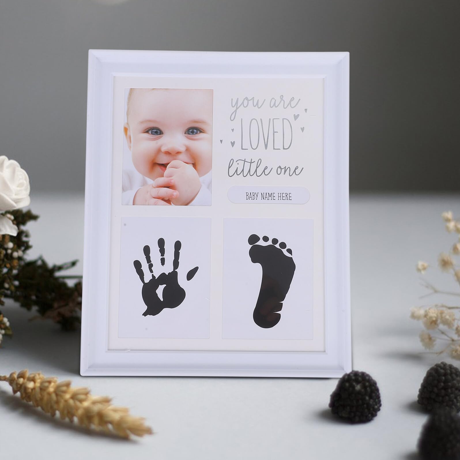 Marco de Fotos de Recuerdos para Recién Nacidos Huellas de Manos y Pies en Abs y Vidrio, Decoración de Escritorio para Álbumes de Bebés