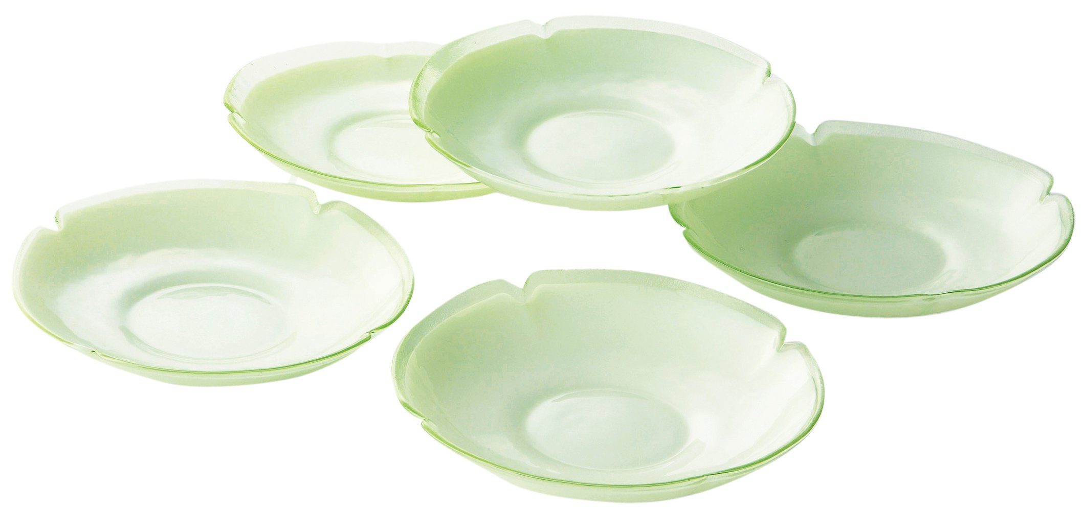 Yoshitani Glass YOC-4002 Happiness Four Leaf Small Plate, 5-Piece Set, Diameter 6.3 inches (16 cm)