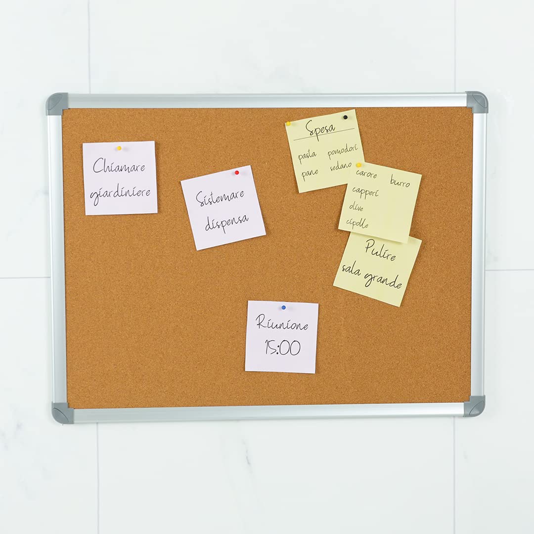 Danieli Store | Pizarra de Corcho Pared con Marco de Aluminio 60x45cm | Tacos para Fijación en Pared Incluidos | Esquina Cubretornillos Retráctil