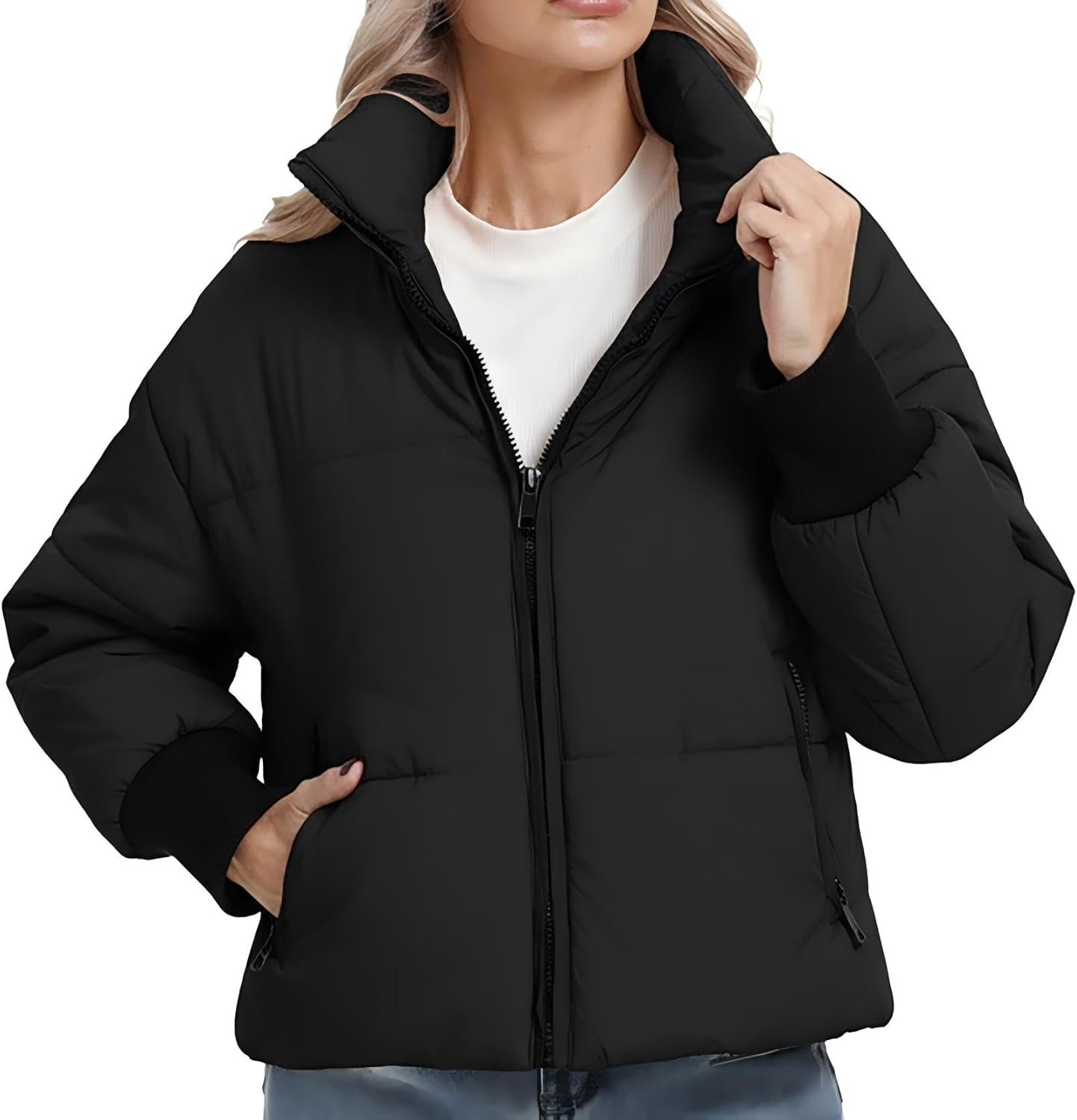 BenBoy Women's Winter Puffer Jacket Short Cropped Padded Baggy Crop Warm Quilted Jackets Short Casual Outerwear Coats - Image 4