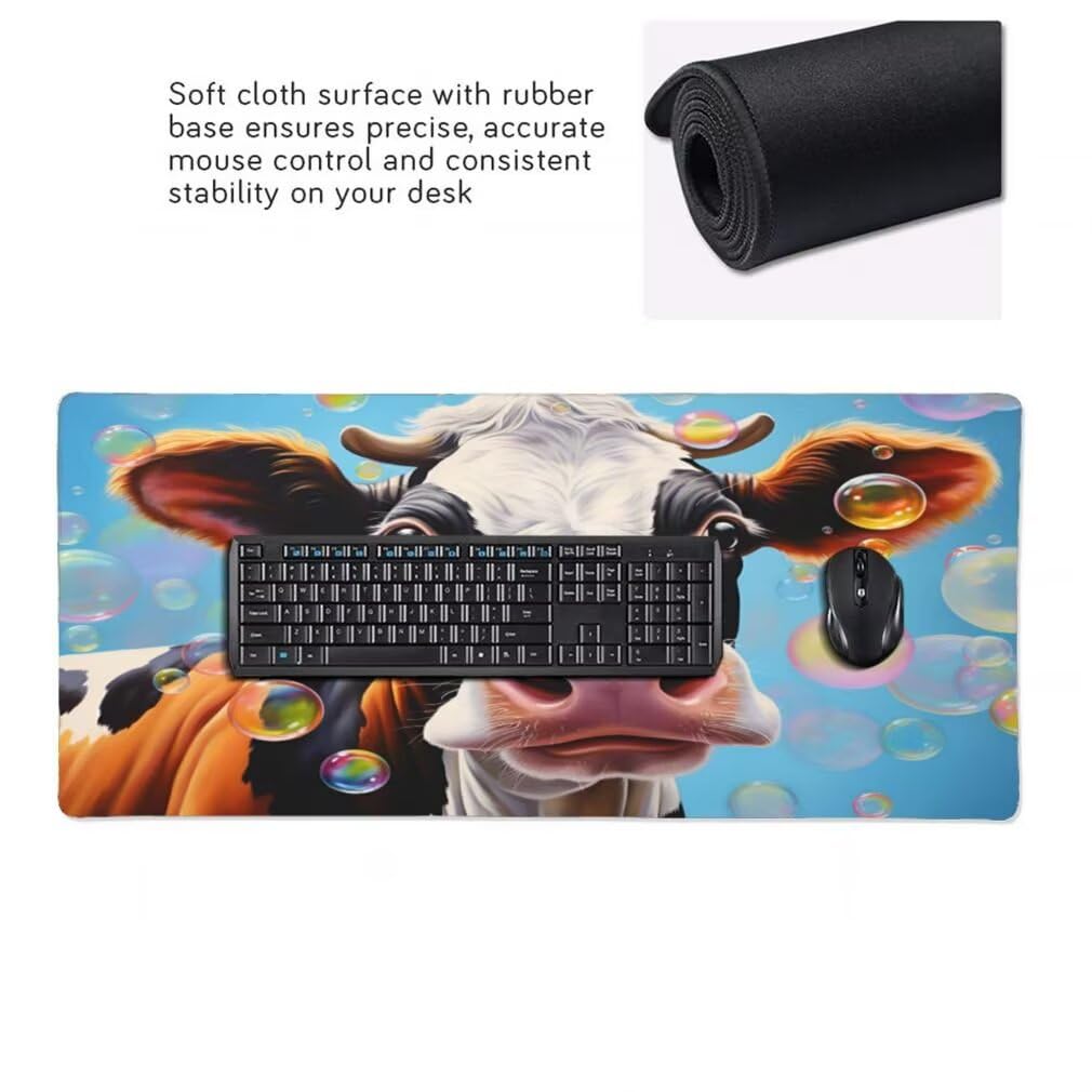 Tappetino Mouse XXL 1000x500mm Mucca Grande Mouse Pad, Tappetino Scrivania Grande Mousepad Gaming con Bordi Cuciti, Tappeto Scrivania con Base Antiscivolo per Ufficio e Casa (Animale) -MP1570