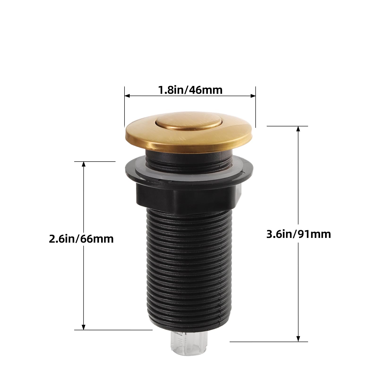 RQYEKDO Interruptor de aire de 6.35 cm para triturador de basura, parte superior larga de acero inoxidable cepillado níquel largo para eliminación de alimentos y residuos, botón de aire de