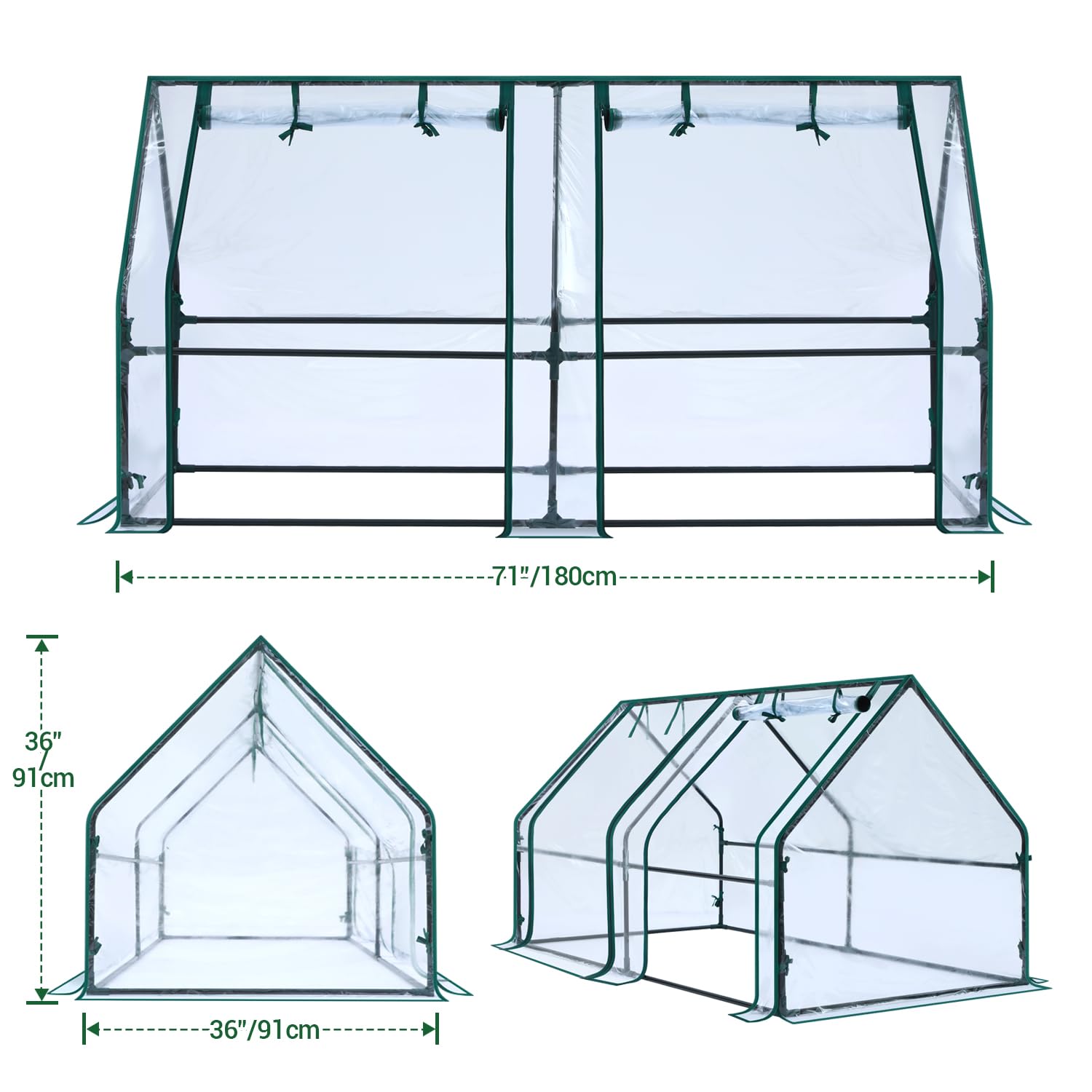 Ohuhu Mini serre pour extérieur, petite serre tunnel avec 2 portes enroulables à fermeture éclair, cadre en acier et couvercle transparent protégé contre les UV, piquets de sol pour plantes et légumes