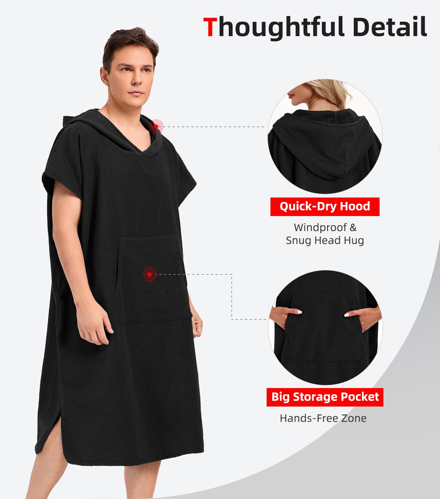 Abahub Poncho de Surf con Capucha de Microfibra,Poncho de Baño para Hombre y Mujer,Poncho Toalla para Cambiarse,Absorbente, Ligero y de Secado Rápido,Ideal para Playa, Piscina, Surf, Ducha y Casa,L