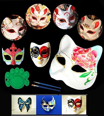 Qavctw 16PCS DIY White Masks Paper Cosplay Christmas Party Mask Unpainted Plain Craft Masquerade Masks for Christmas Mardi Gras Party Mask