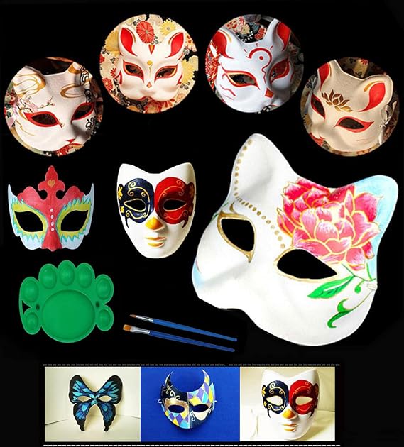 Qavctw 16PCS DIY White Masks Paper Cosplay Christmas Party Mask Unpainted Plain Craft Masquerade Masks for Christmas Mardi Gras Party Mask