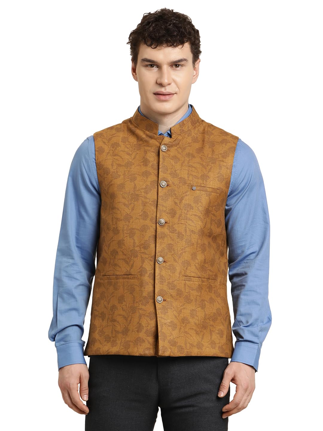Men Brown Polycotton Printed Party Nehru Jacket||Party Jacket-image-32