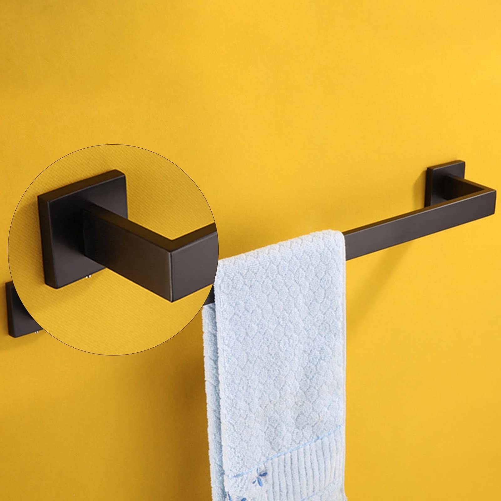 Percha de Toalla montada en la Pared de la Barra de la Barra de una Sola Toalla para el baño o la Cocina, el Soporte de la Toalla del diseño Cuadrado de Acero Inoxidable de 304, 40cm/50cm/60cm, Negro