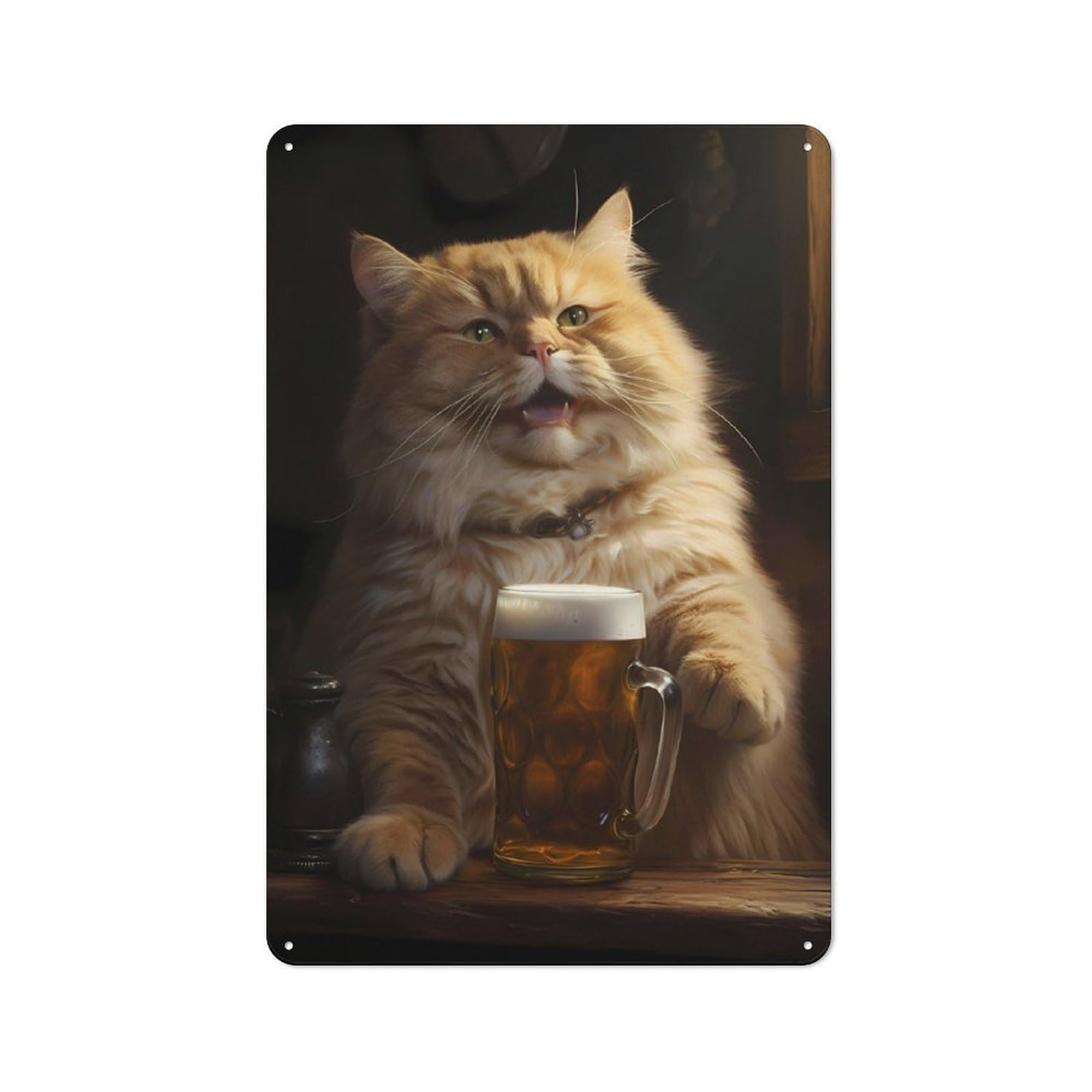 Junmoney Fat Cat Happy Beer Bar Pub Retro Metal Sign 30X20cm For Bar Or Restaurant, For Kitchen And Home Bar Decor, For Home Office And Studio Walls