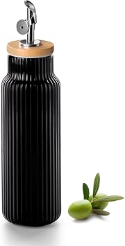 Nucookery Ceramic Olive Oil Dispenser Bottle for Kitchen, 14 oz Opaque Vinegar Dispenser Bottle, Large Capacity Cooking Oil Container for Storage Vinegar, Soy Sauce, Coffee Syrup, Black
