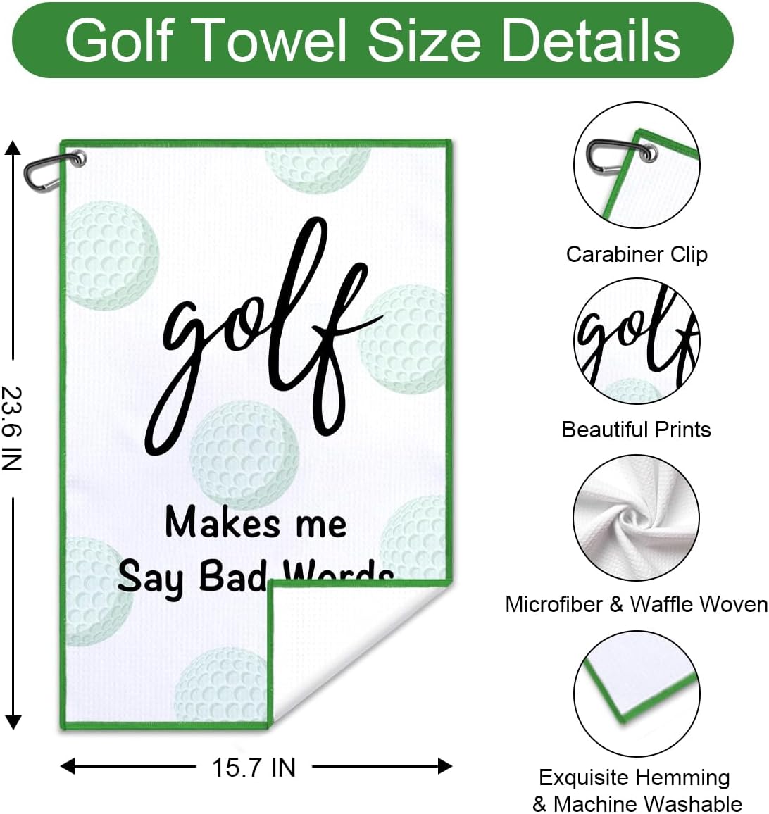Golf Makes Me Say Bad Words Printed Microfiber Golfing Towel, Golf Ball Print Design Golfing Towels, Golfer Bags Accessories Gifts for Men Women Golfer Lover Fan Family Friend image 2