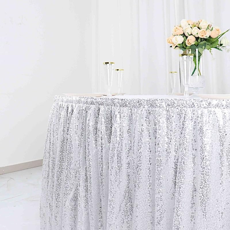 Balsa Circle Sequin 17 feet Silver Pleated Satin Table Skirt Top Closure Strip Strip Wedding Party Events Reception Catering Decorations Supplies