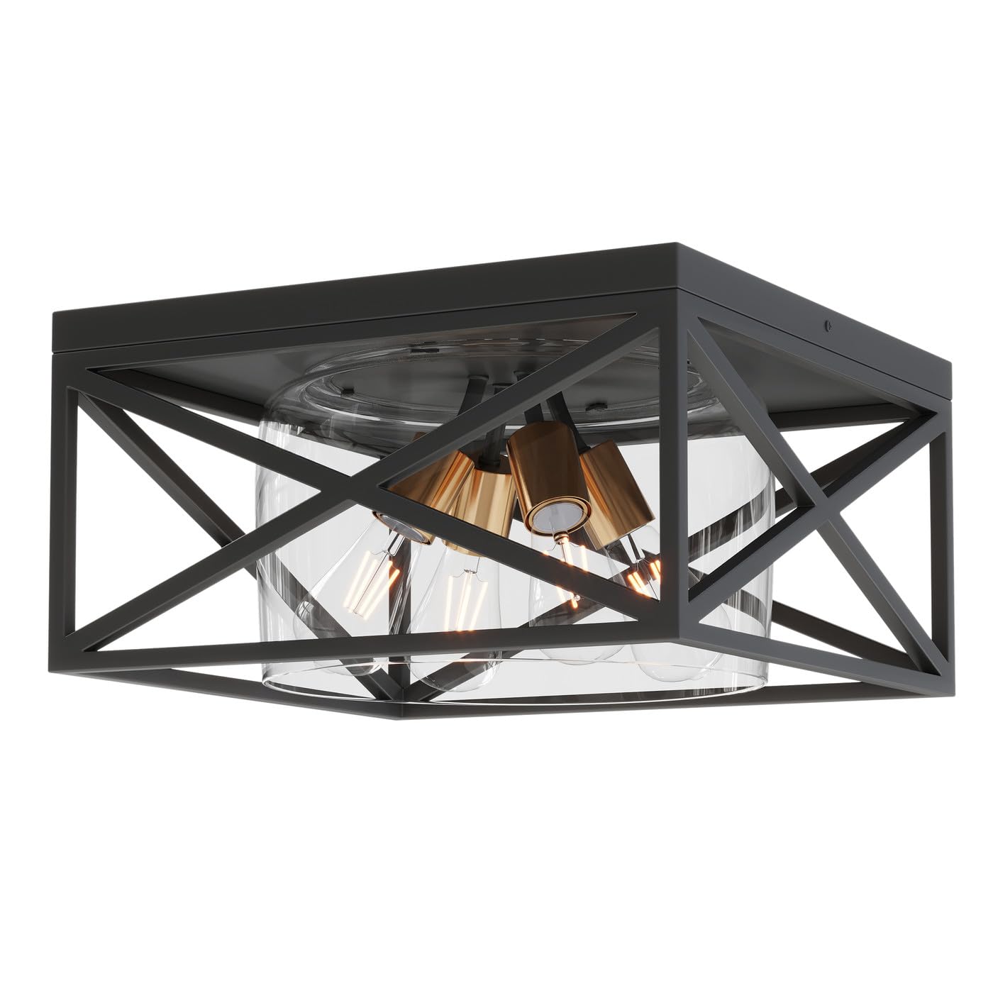 Lampes suspendues et plafonnier moderne noir 4 lumières avec abat-jour en verre transparent