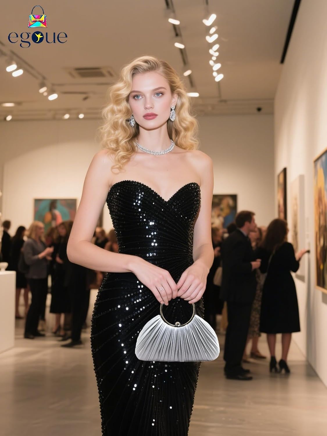 Black Clutch Purses for Women - Elegant Sparkling evening bags for Wedding Galas, Prom Nights, Cocktail Parties&Formal Events