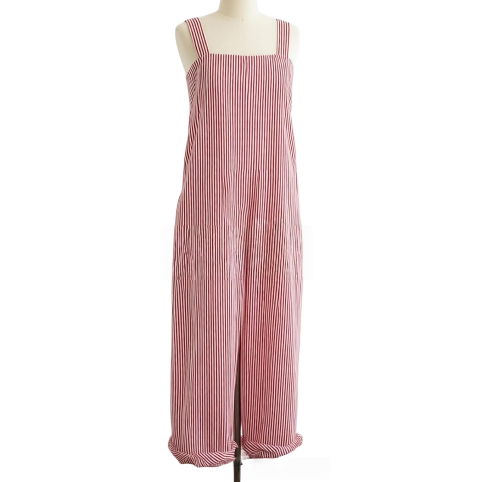 Generico Tuta intera da donna a righe, vestibilità ampia, scollo quadrato, senza maniche, stile minimalista, gamba larga e tasche – Romper estivo casual (Pink,3X-Large)