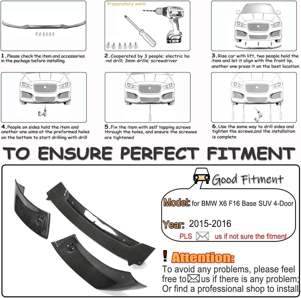 Real Carbon Fiber Front Bumper Lip for BMW F16 X6 Standard Bumper 2014-2018 Front Chin Spoiler Splitter Protector (3PCS)