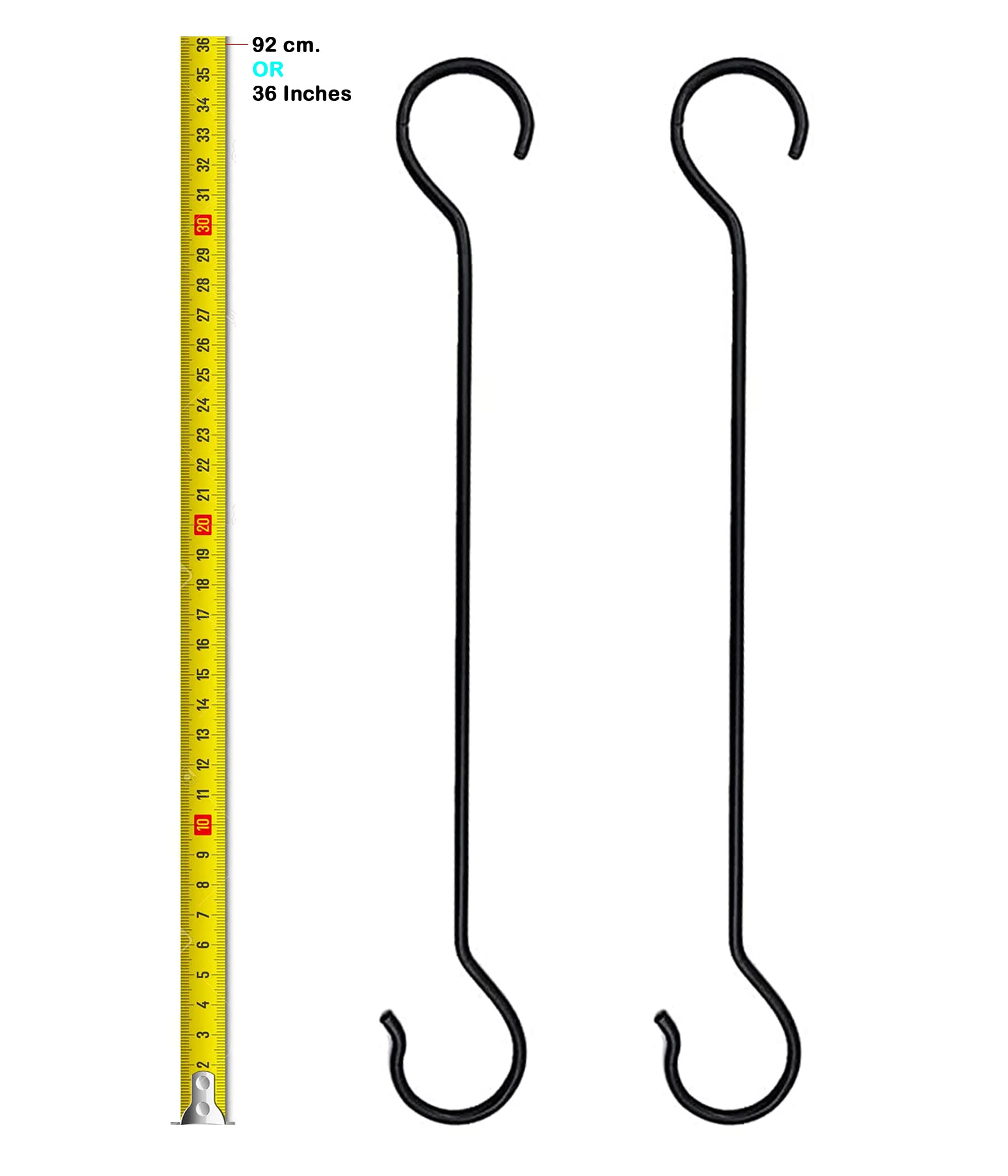 CRAFTCASTLE Large S Hooks Black | Long S Hooks for Hanging Plant | Extension Hooks for Kitchenware, Utensils, Pergola, Closet, Flower Basket S Hook 92Cm (Pack of 2) (B09JWYJPC4) Amazon Price History, Amazon Price Tracker