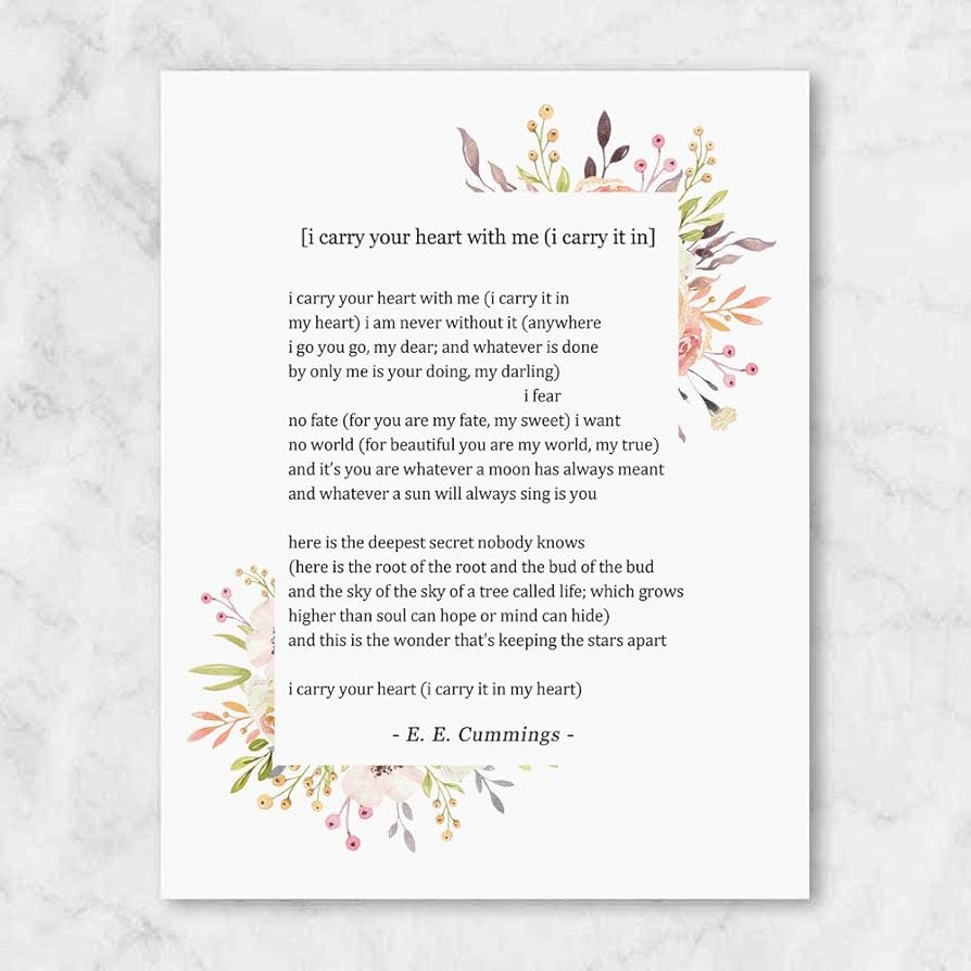 Amazon.com: I Carry Your Heart, I Carry It In My Heart, Art Print, Home Decor, Poetry Wall Art, Great Gift, Gift for Her, UNFRAMED, 8x10 inch : Home & Kitchen amazon-com-i-carry-your-heart-i-carry-it-in-my-heart-art-print-home-decor-poetry-wall-art-great-gift-gift-for-her-unframed-8x10-inch-home-kitchen