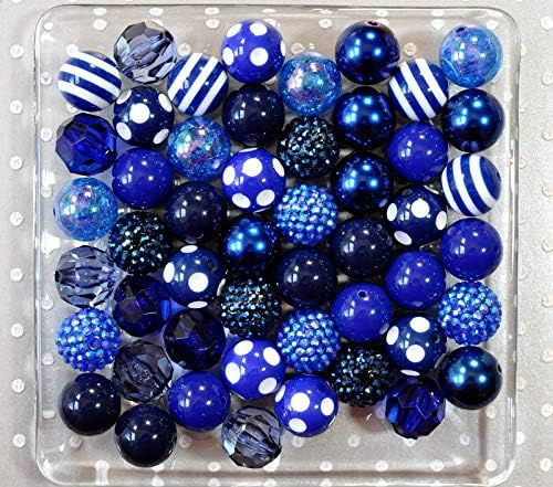 All Navy and Royal Blue 20mm Chunky Bubblegum Beads Variety Mix 50 Pc Set Jumbo Plastic Beads for Crafts and Jewelry Making