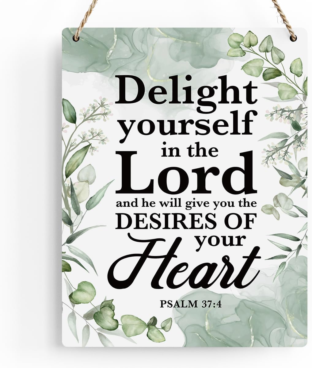 Pibonto Women's Wall Art Inspirational Scripture Verses Psalm 37:4 Wall Decor Decor Prayer Room Decor Religious Gifts Hanging Sign For Home Office Nursery Bathroom Decoration Gift For Men 8X12 Inch