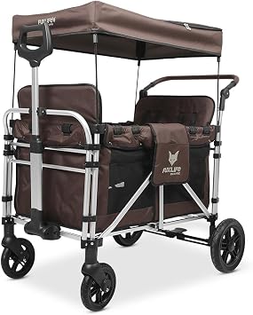 FUXLIFE XL Handcart FX-CTXL900 | Brown | Foldable 4-Seater | UV Canopy | Suspension Wheels