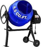 BSMTEK 4.3 Cu Ft 450W Electric Concrete Mixer with Stand & Wheels - Portable for Mortar, Stucco, Seeds (Blue)