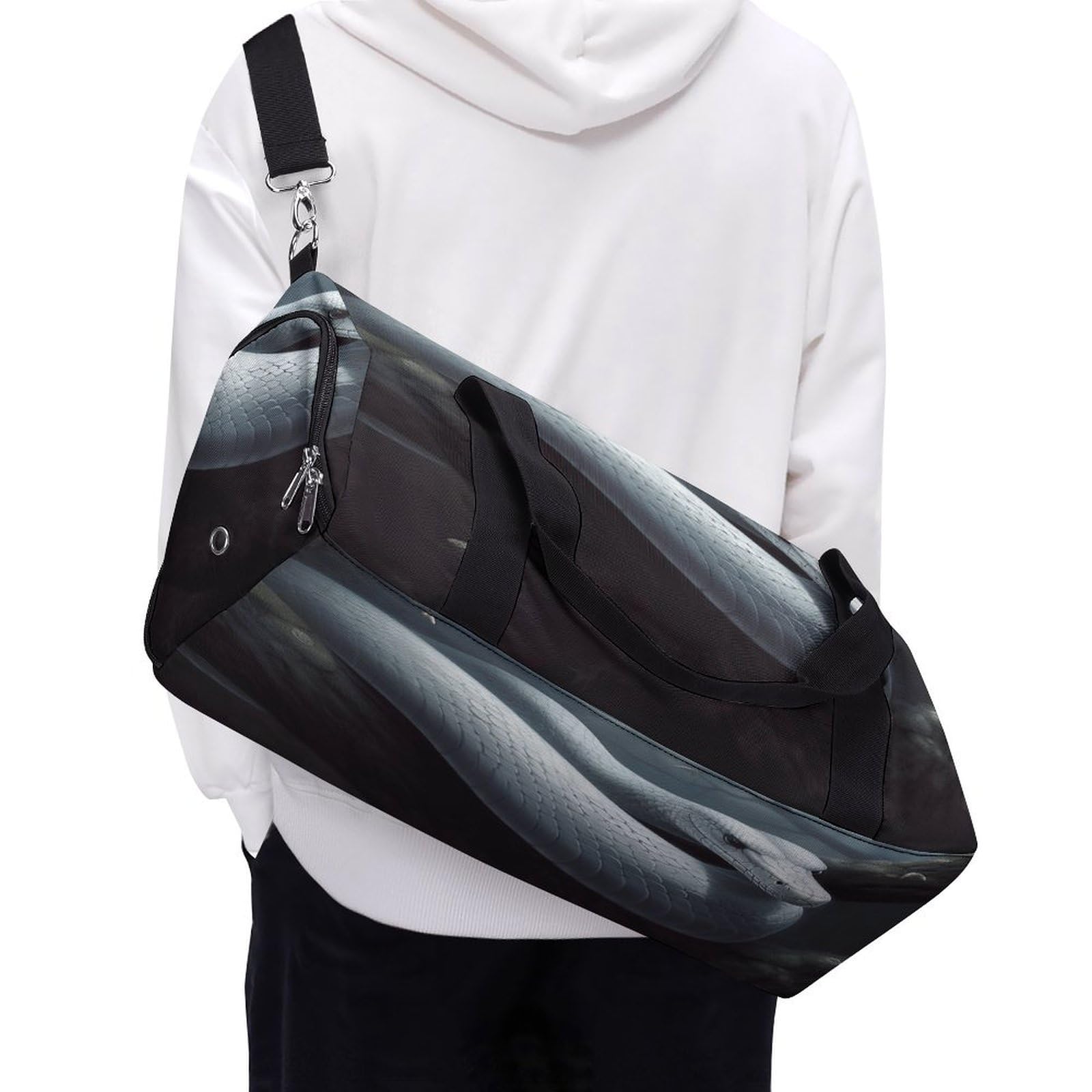 Turnbeutel für Damen und Herren, weißer Schlangen-Druck, wiederverwendbar, Turnbeutel mit Schuhfach, Stil, Einheitsgröße, modern, Stil:, Einheitsgröße, Modern