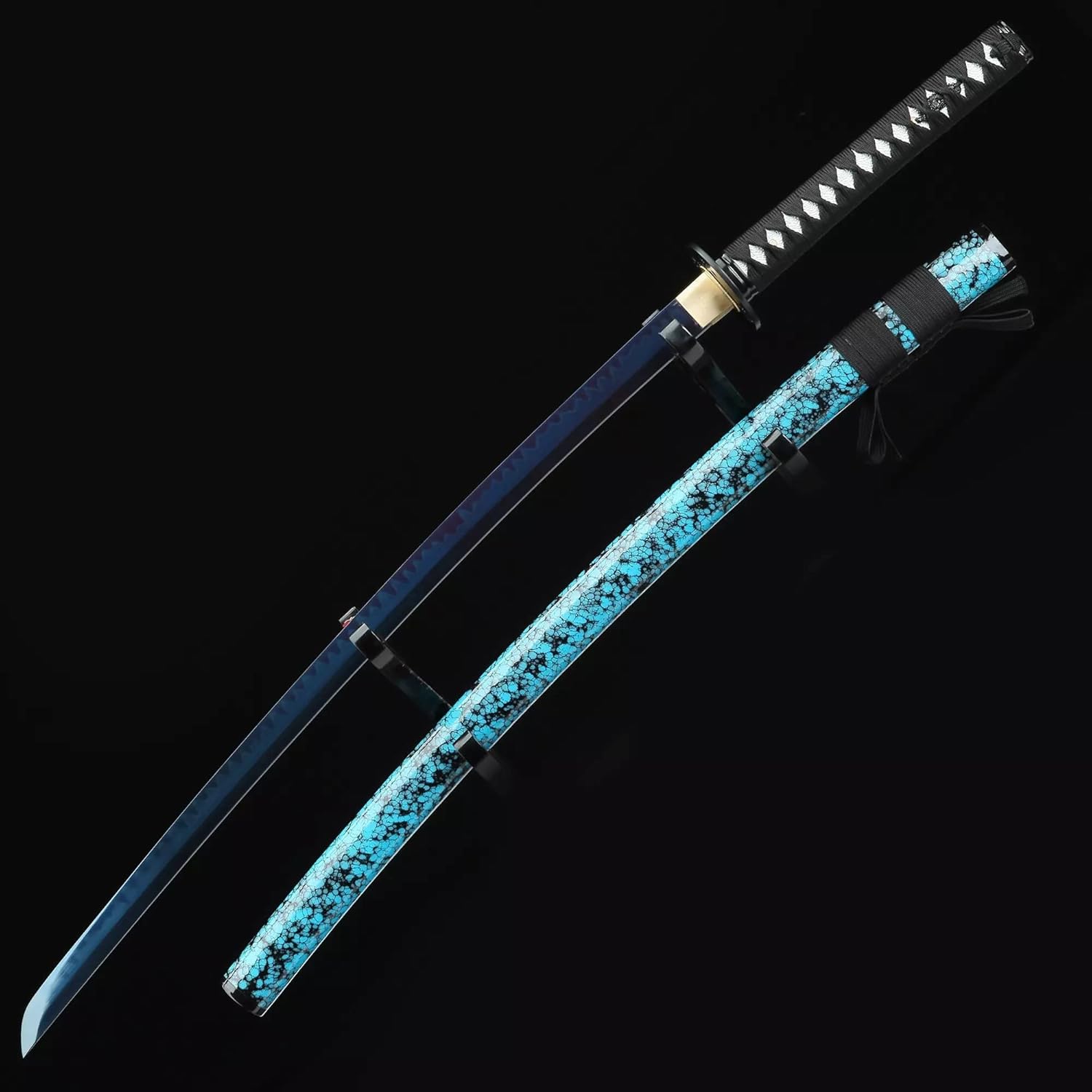 Swordsmith Katana Sword Handmade Clay Tempered Damascus Folded Steel/Clay Tempered T10 Steel Blue Blade Japanese Samurai Sword Sharp Full Tang