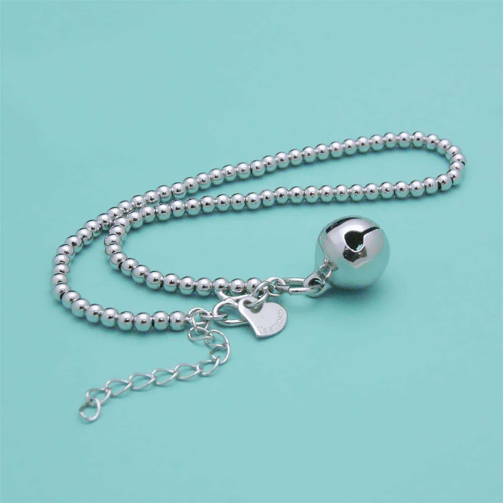 Fußkettchen Mode Sterling Silber Glocken Fußkettchen Niedlicher Strandfuß 27 cm Einfache Perlen Fußkettchen Armband Frauen Schmuck Geschenk Frauen Fußkettchen