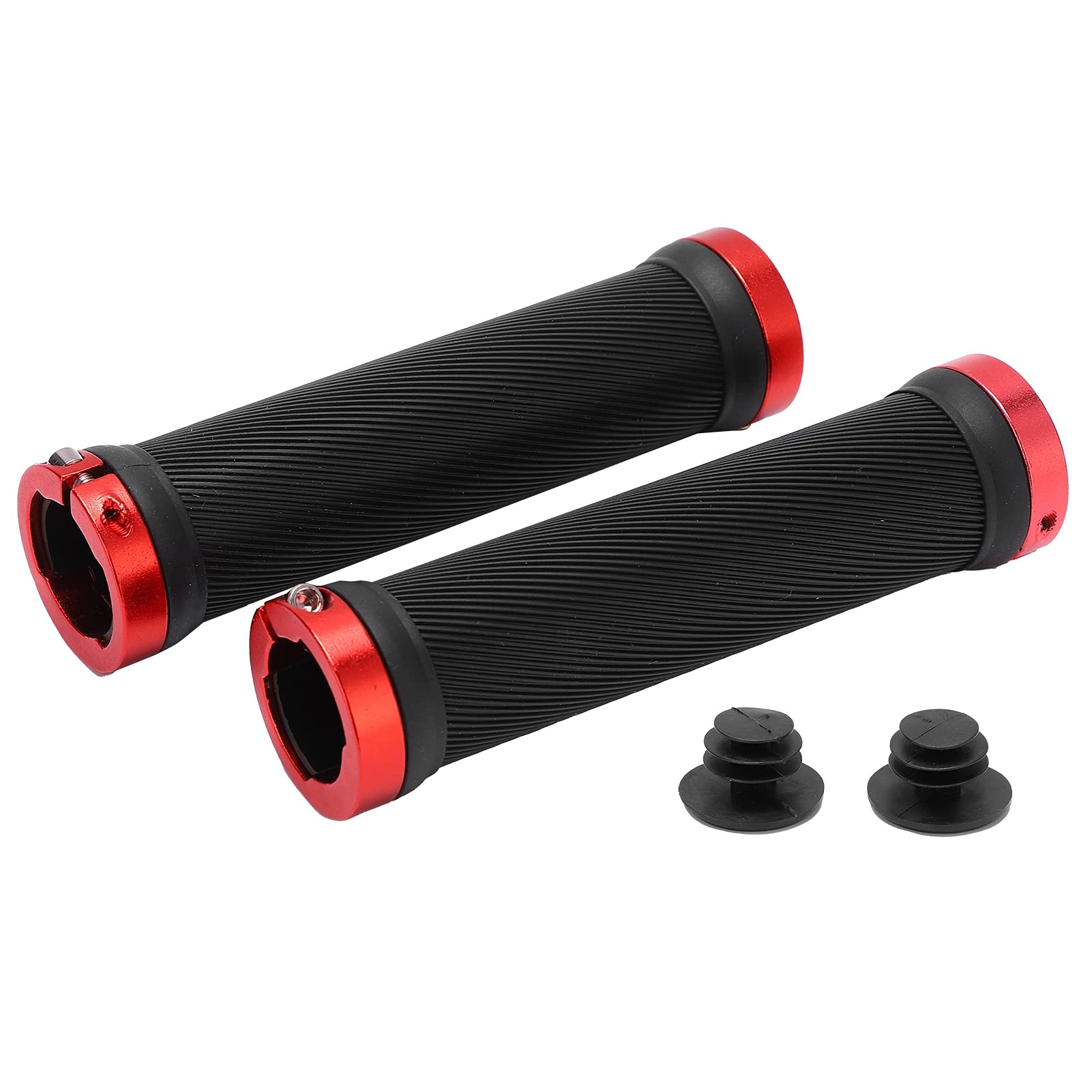 2PCS Bikes Handlebar Grips, Rubber Mountain Bikes Handlebar Grips, Avoid Slip Bikes Hand Bar End Grips with 2PCS Plastic Covers, Bikes Grips for 22mm Road Mountain Bicycle(red)