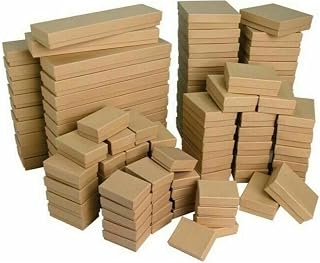100 Pcs Kraft Jewelry Gift Boxes Bulk – Cotton Filled Cardboard Boxes for Necklace, Earring, Bracelet, Ring – Kraft Paper Jewelry Packaging & Display Boxes (1 7/8"W x 1 1/4"L x 5/8"H)