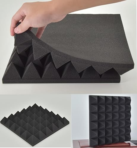 Miniatura 4 de Paquete de 12 paneles de espuma acústica, cuñas insonorizantes de pirámide de alta densidad de 2 x 12 x 12 pulgadas para pared, recuperación rápida,
