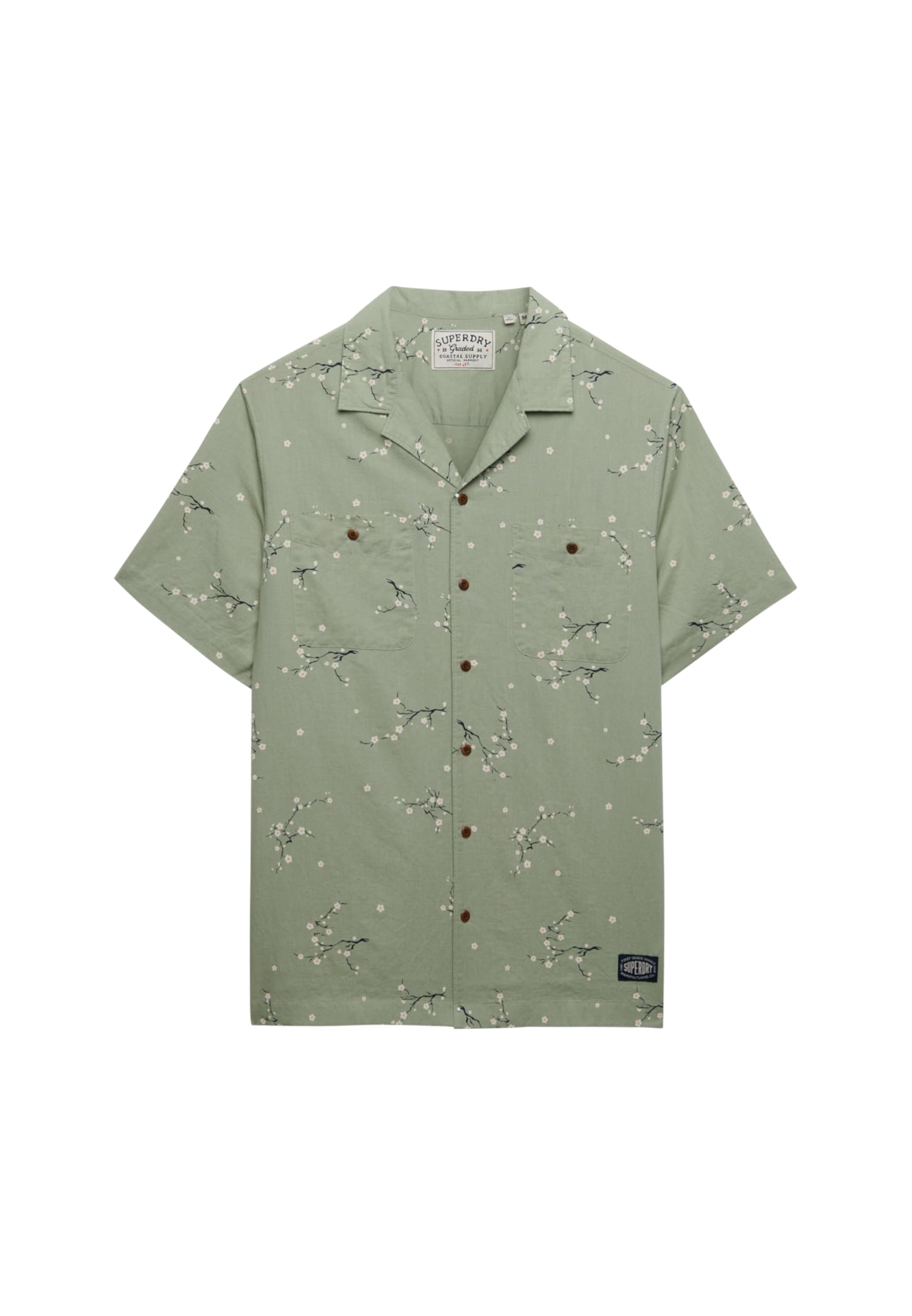 Superdry Men's Shibori Blossom Sage S/S Printed Beach Shirt, M