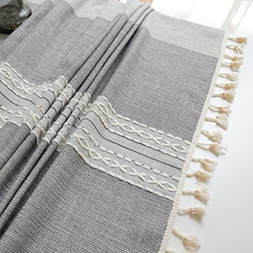 Yicorgard Grey Table Cloth Rustic Style 55“ X 55”,Double Braided Striped Linen Tablecloth Square With Tassels For Dining Kitchen #TOP5