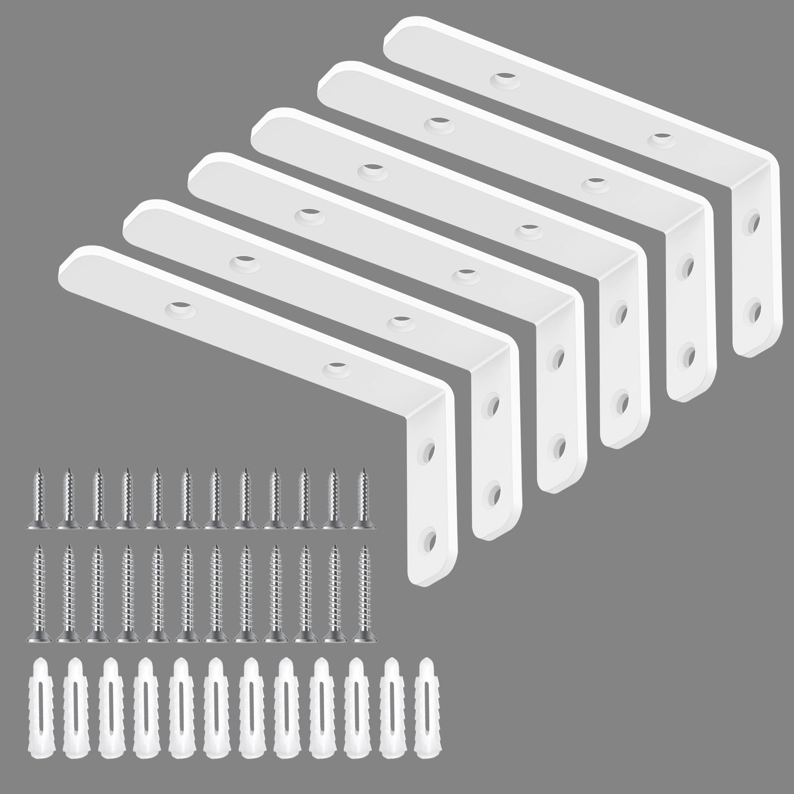 LSK 6PCS L Bracket, L 4"×H 2" Shelf Support Bracket, Max Load :42lb, White | Heavy Duty Metal Corner Bracket for Kitchen, Living Room, Joint Angle Bracket for Wooden Board-image-9