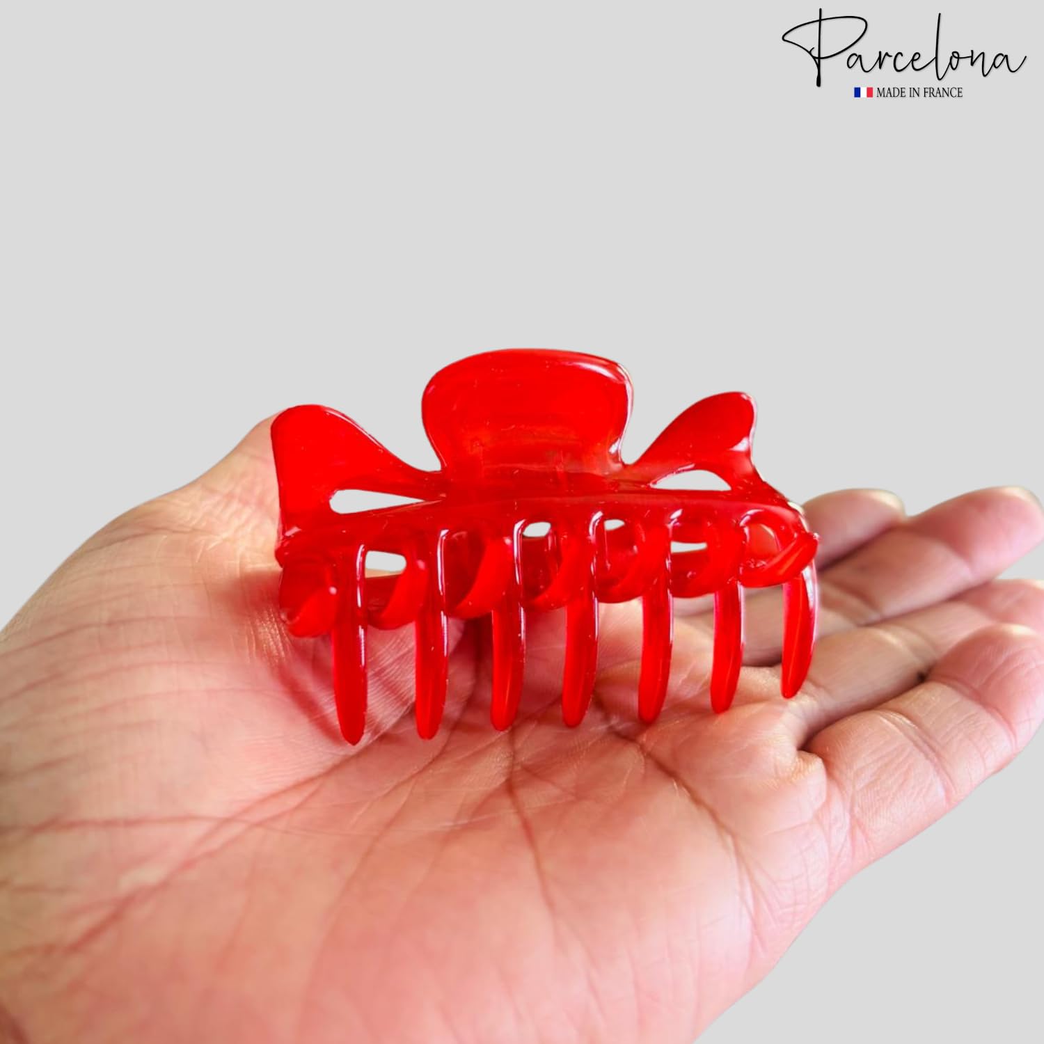 Parcelona French Classic Small 2.5" Celluloid Jaw Hair Claw Clips for Women and Girls (Red)