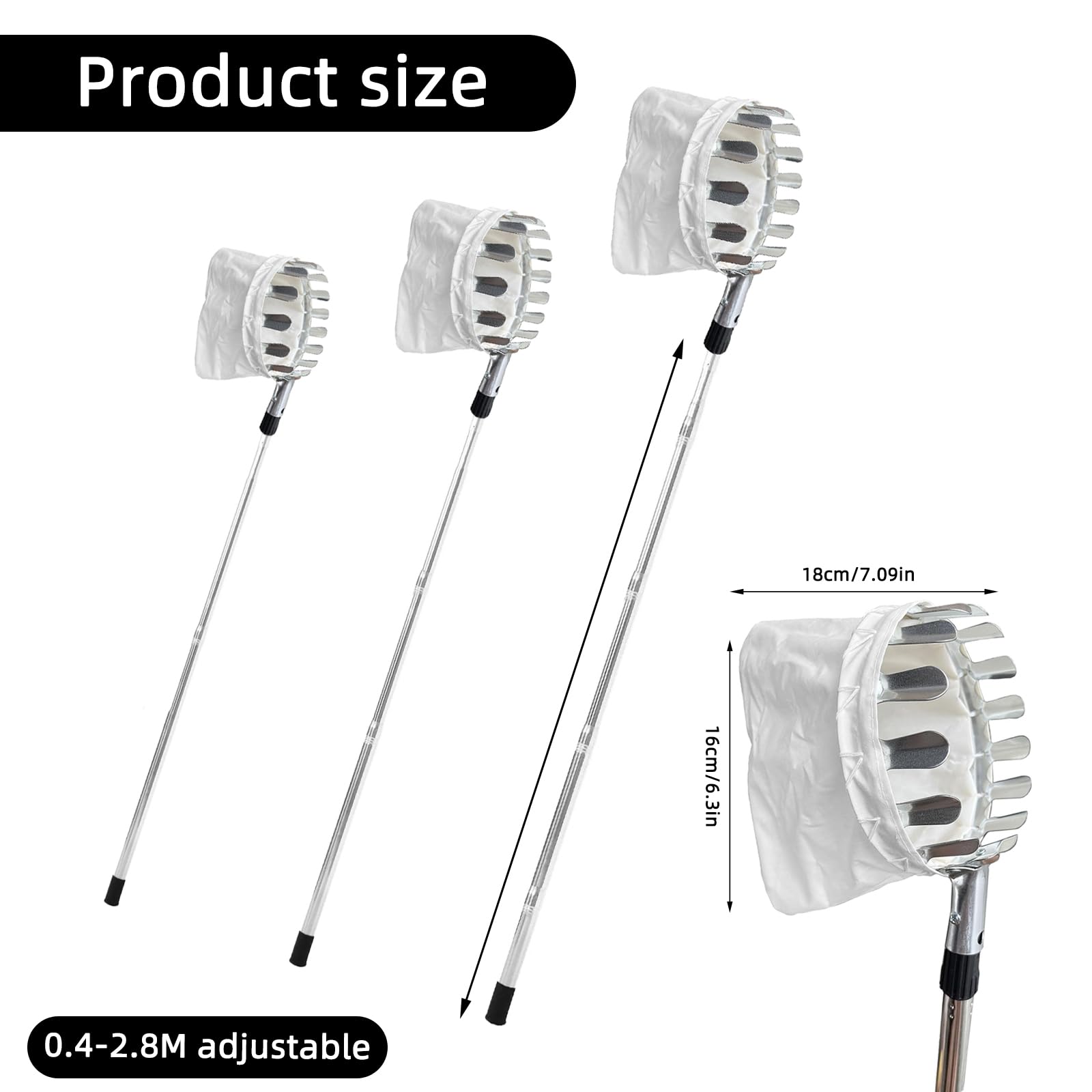 Recogedor de frutas telescópico, recogedor de frutas multiusos de acero inoxidable, barra larga para recoger frutas para huertos, recogedor de manzanas, recogedor de cerezas con bolsa de algodón