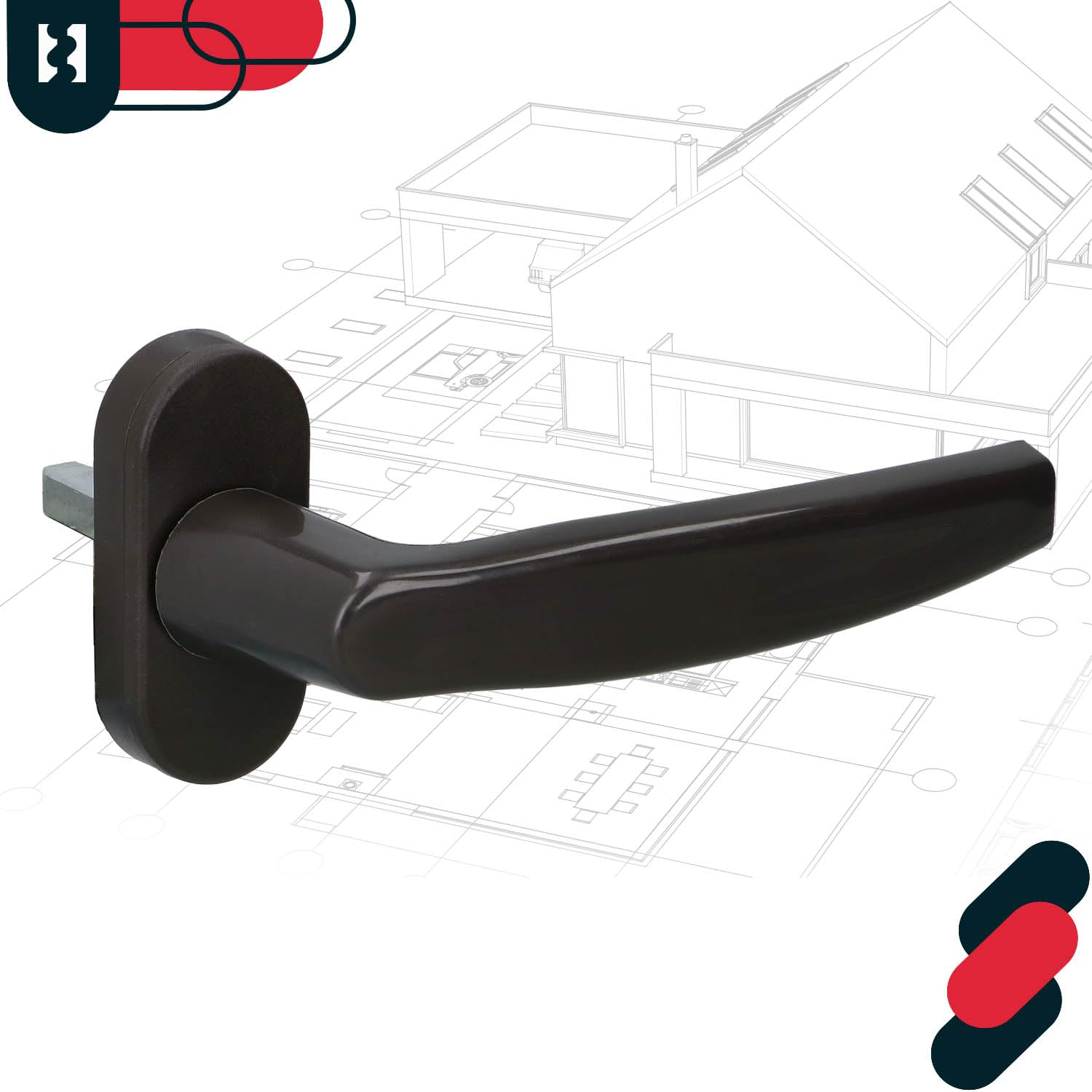 KOTARBAU® Zestaw klamek okiennych – klamka do drzwi balkonowych – zatrzaski – PCW – klamka do drzwi tarasowych – uniwersalna – łatwy montaż – materiał odporny na warunki atmosferyczne, brązowy, 35 mm