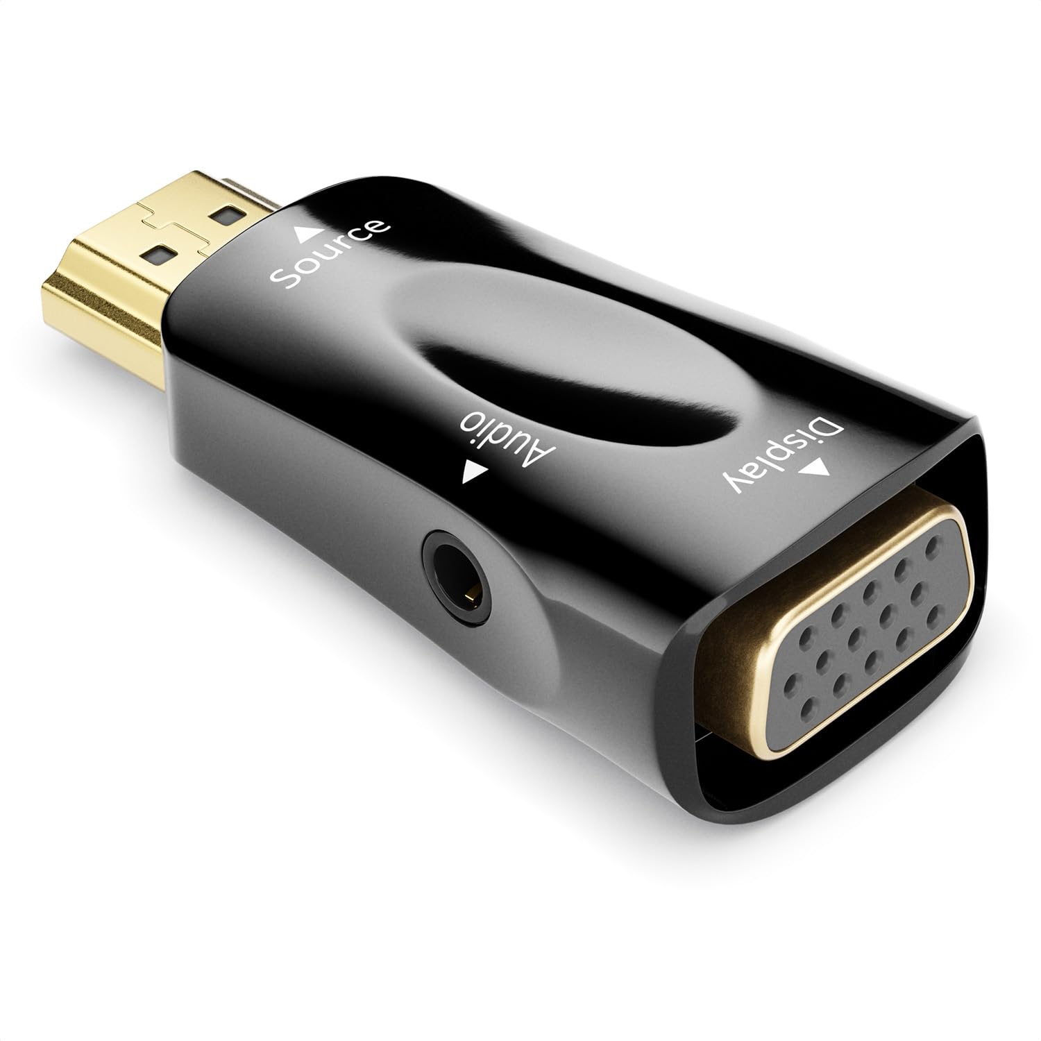 deleyCON Adattatore Convertitore HDMI (Sorgente) a VGA (Display) - 1080p Full HD - (per Monitor/Beamer/Proiettore VGA) + Audio Jack 3.5mm - per PC/Computer/Laptop a Monitor/Beamer - Nero