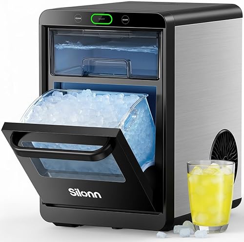 Miniatura 9 de Silonn Nugget Ice Maker - Máquina de hielo para encimera, cesta de hielo con asa, funcionamiento silencioso y máquina de hielo autolimpiante, hielo