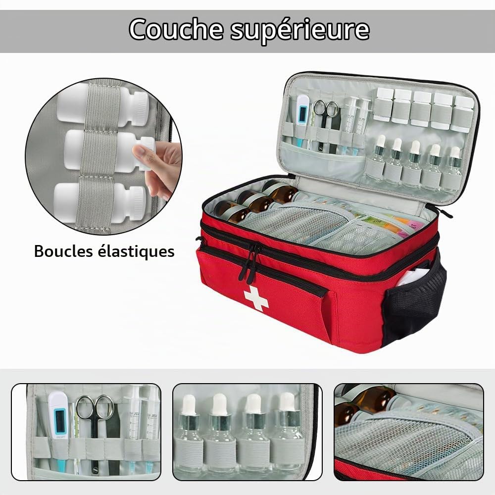 Sac Médical à Double Couche Vide, Sac de Transport de Stockage de Premiers Soins,Organisateur de Bouteille de Pilule pour Les Trousses médicales d’Urgence pour la Maison, Voyage, extérieur