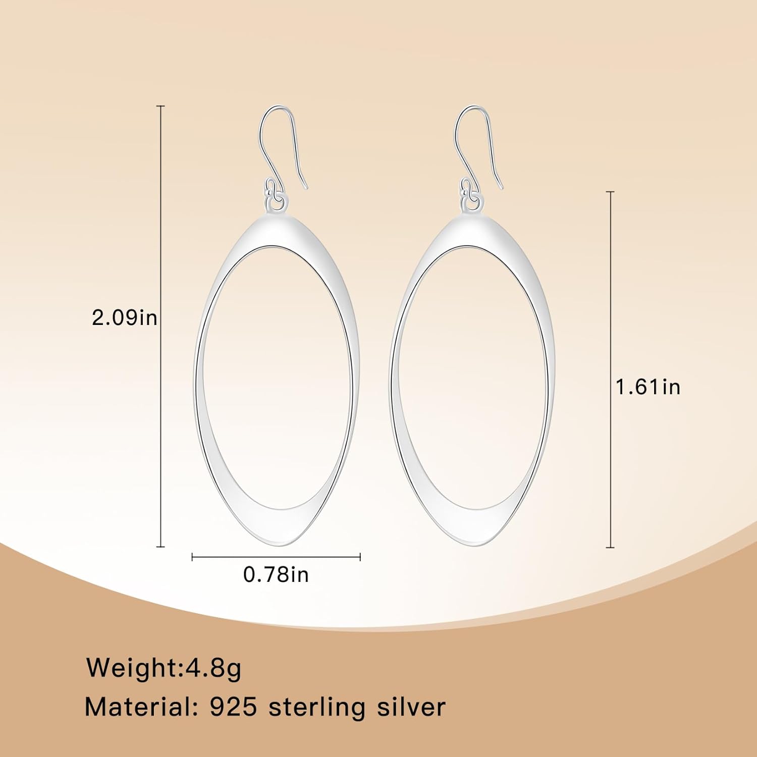 SA HEXISHIJIA 925 Sterling Silver Oval Hoop Dangle Earrings for Women, Lightweight Minimalist Drop Earrings, Hypoallergenic Sterling Silver Jewelry Gift