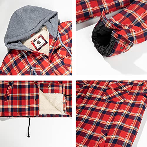 Image of COEVALS CLUB Men's Flannel Fleece Sherpa Quilted Lined Plaid Snap Work Shirt Jacket /Hooded