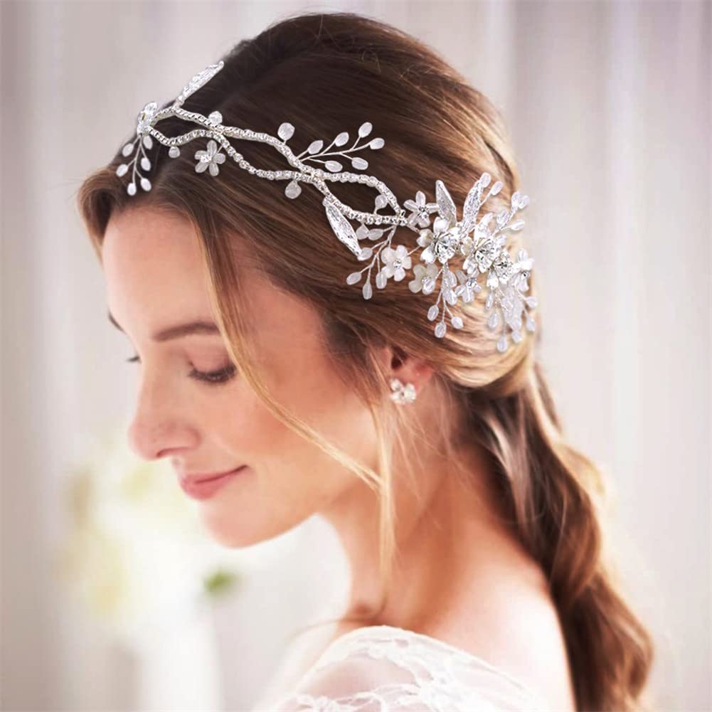 Opaska ślubna kryształowa ozdoba ślubna kwiatowa ozdoba do włosów damska ozdoba do włosów kwiatowa winorośl (biała organza)
