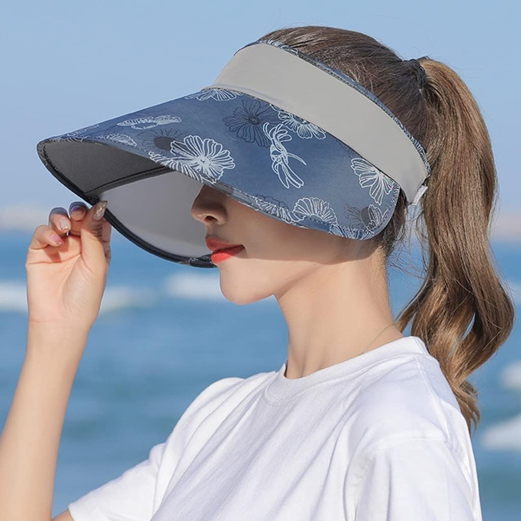 Retractable Brim Empty Top Hat Hiking Visor Hats Sports Hat Female Sunshade Caps Bicycle Sun Hat (Color : C, Size : 55-58cm) (E 55)