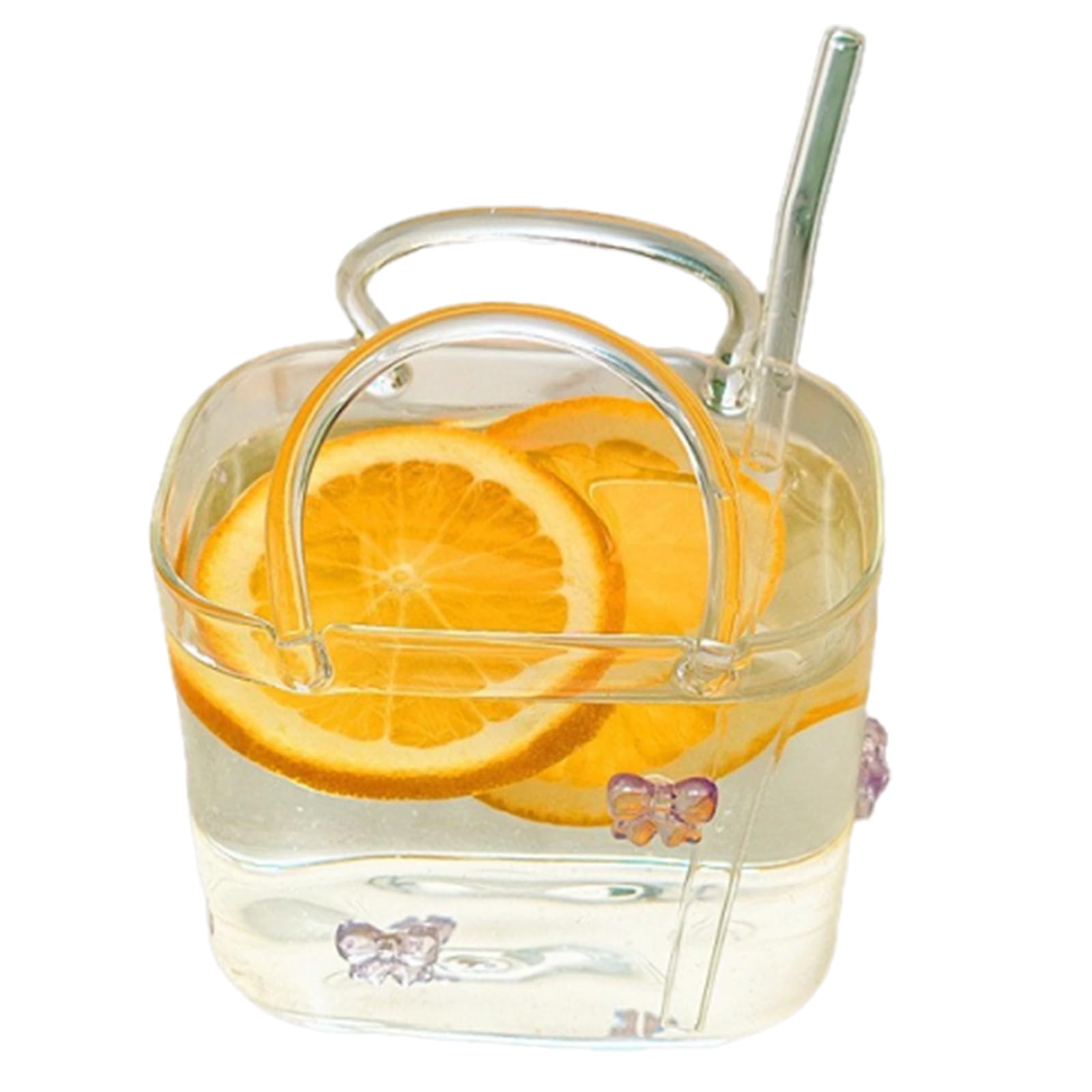 DXPETA Glass Purse for Drink with Straws, Cute Glass Cup and Small Glass Vase for Flowers, Elegant Cocktail Set for Various Beverages, Compact Drink Glasses with Practical Bag Vase Design