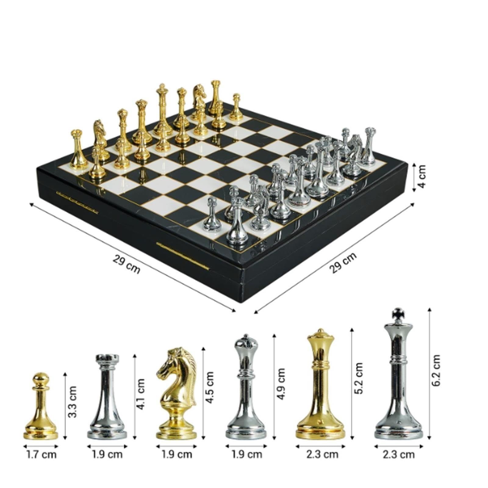 Set di scacchi internazionali di lusso in lega di zinco | Scacchiera pieghevole in legno, regalo decorativo for giochi da tavolo strategici for adulti
